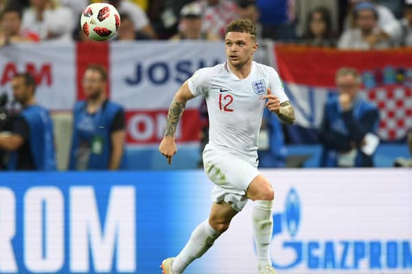 England's defender Kieran Trippier runs with the ball during the Russia 2018 World Cup semi-final football match between Croatia and England at the Luzhniki Stadium in Moscow on July 11, 2018. (Photo by Kirill KUDRYAVTSEV / AFP)