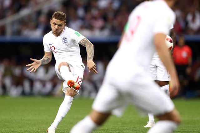 Kieran Trippier of England scores the opening goal from a freekick during the 2018 FIFA World Cup Russia Semi Final match between England and Croatia at Luzhniki Stadium on July 11, 2018 in Moscow, Russia. (Photo by Ryan Pierse/Getty Images)