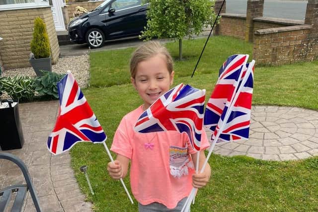 Trixie Forrest (four) gets ready to celebrate VE Day in Cambridge Drive, Padiham.