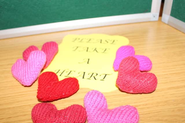 Some of the knitted hearts