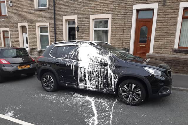The shocking image of the Lupton's car after the paint attack