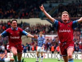 David Eyres and Gary Parkinson celebrate the Wembley winner in the play-off final against Stockport County in 1994.