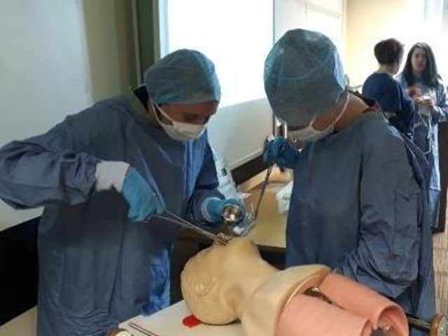 Burnley College health and social care students at Burnley College Sixth Form Centre gaining hands-on experience in a hospital training session as part of their studies (images were captured before Covid-19 restrictions imposed)