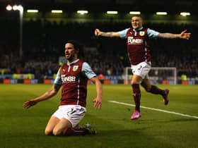 BURNLEY, ENGLAND - MARCH 14:  George Boyd of Burnley (L) celebrates scoring the opening goal with Kieran Trippier of Burnley during the Barclays Premier League match between Burnley and Manchester City at Turf Moor on March 14, 2015 in Burnley, England.  (Photo by Alex Livesey/Getty Images)
