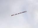The banner flown over the Etihad Stadium last night