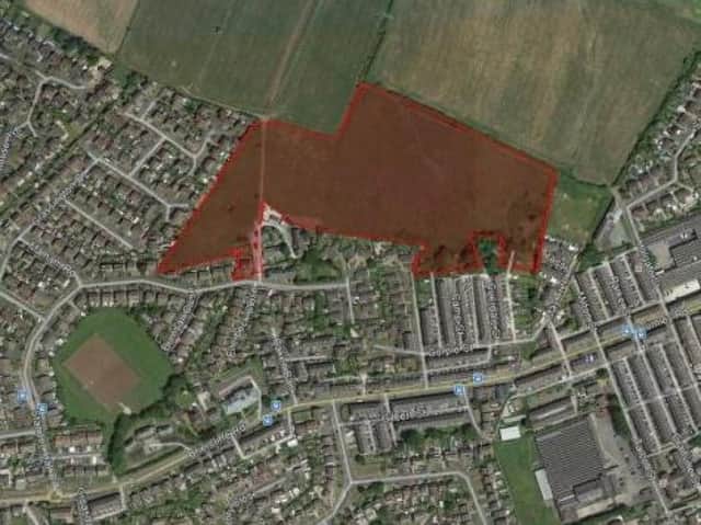If given the green light, 117 new homes will be built on greenfield land north of Higher Saxifield Street and Standen Hall Drive in Briercliffe. Photo: Google