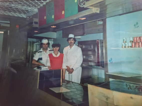Enzo, his wife Maria and brother Lillo in the shop when it first opened 34 years ago