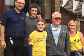 Jess Anderson, centre, celebrates with, from left to right, dad Paul, brother Jacob, grandad John Gaskell, and mum Lou