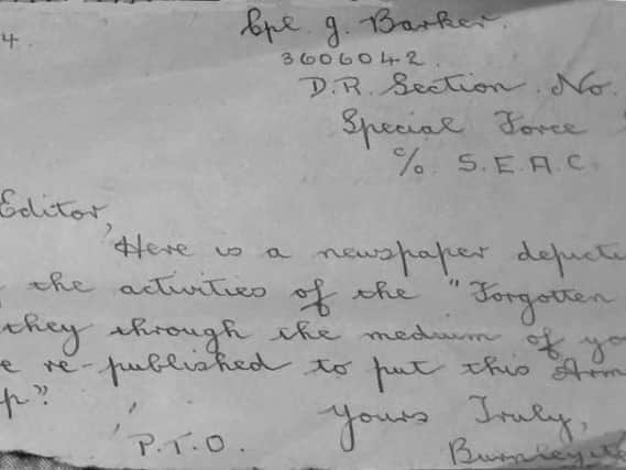 Corporal John Barker's letter to the Burnley Express in 1944