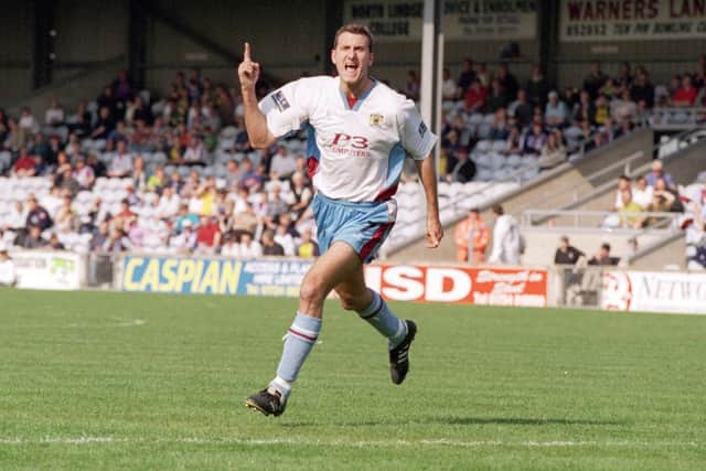 Glen Little of Burnley celebrates during the Nationwide Division 2 Match against Scunthorpe at Glanford Park, Scunthorpe, England. Burnley won 2-1. \ Photo by Mike Finn-Kelcey: Allsport UK/Allsport
