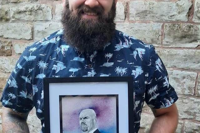 Martin with his Sean Dyche portrait which has caused quite a stir