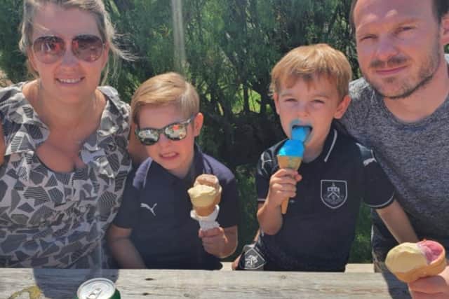 Salon owner Bekki with her husband Stacy and their sons Theo and Olly