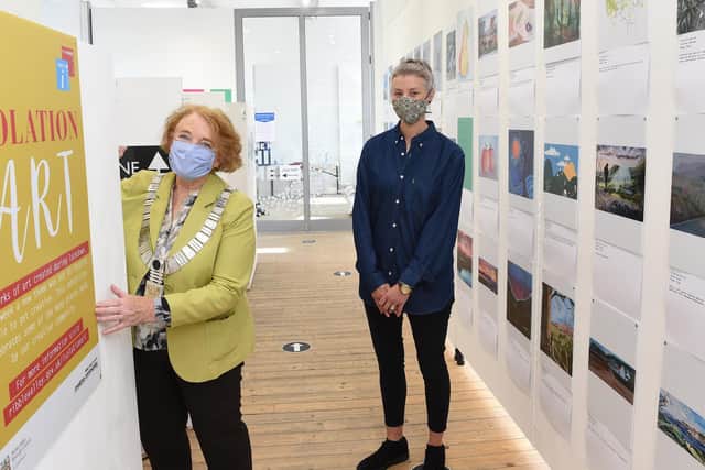 Ribble Valley Mayor Stella Brunskill and Ribble Valley Borough Council’s arts development officer Katherine Rodgers at the launch of Isolation Art.