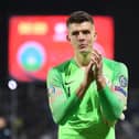 Nick Pope applauds the fans after the 4-0 win in Kosovo