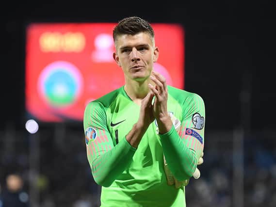 Nick Pope applauds the fans after the 4-0 win in Kosovo