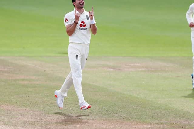 Jimmy Anderson celebrates taking his 600th Test wicket in the Third Test against Pakistan