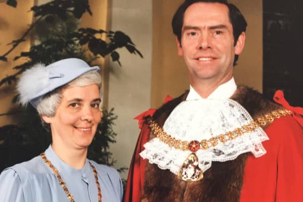 Mrs Janet Wyld, who has died at the age of 80, pictured during her year as Mayoress of Burnley with her late husband and former Mayor James Wyld.