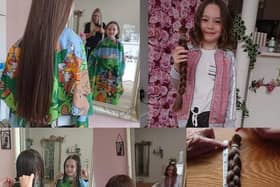 Freya Thomas before and after her hair cut for charity