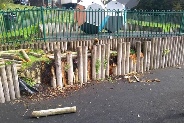 The aftermath of the shocking vandalism at Colne's playgrounds over the weekend