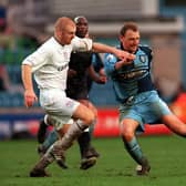 Andy Rammell of Wycombe Wanderers is challenged by Sean Dyche of Millwall during the FA Cup Second Round match between Millwall and Wycombe Wanderers at the New Den, London. Photo by Steve Bardens. Mandatory Credit: Allsport UK/ALLSPORT