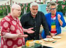 Matt Lucas (left) with judges Prue Leith and Paul Hollywood in Bake-Off