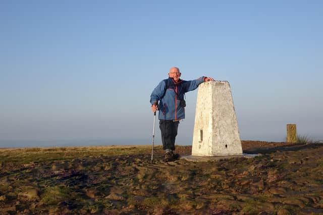 Jeff Needham at the top of Pendle on his 80th birthday