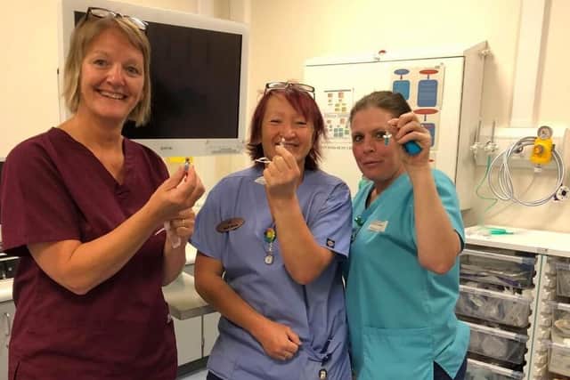 NHS staff at Burnley General Hospital are thrilled to sport their guardian angels made by the Meeks sisters