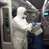 Cleaning a Transpennine Express train