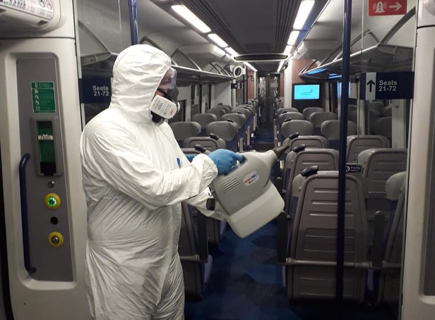 Cleaning a Transpennine Express train