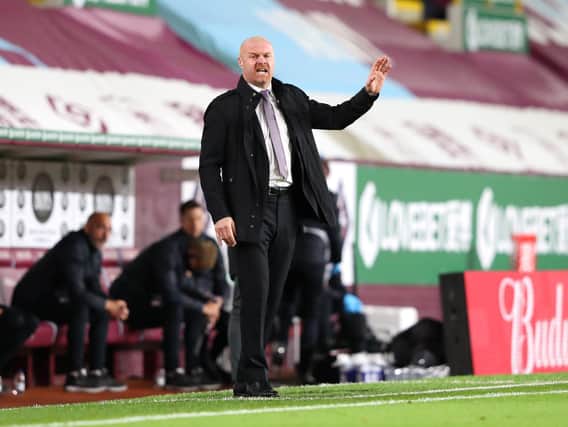 Sean Dyche, Manager of Burnley reacts during the Premier League match between Burnley and Southampton at Turf Moor on September 26, 2020 in Burnley, England. (Photo by Alex Livesey/Getty Images)