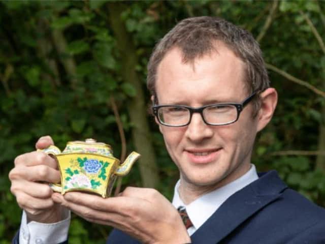 Fence-born antiques valuer Edward Ryecroft with the 300-year-old wine ewer which sold for £390,000 at auction last month