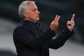 Jose Mourinho, Manager of Tottenham Hotspur gives his team instructions during the UEFA Europa League play-off match between Tottenham Hotspur and Maccabi Haifa at Tottenham Hotspur Stadium on October 01, 2020 in London, England.