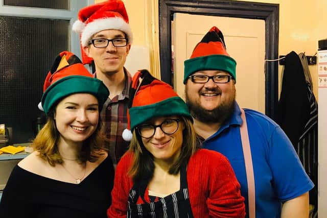 Serving Christmas lunch at One Sixty cafe last year are (left to right) Coun. Sarah Hall, Alex Hall, Laura Fisk and Coun. Fewings