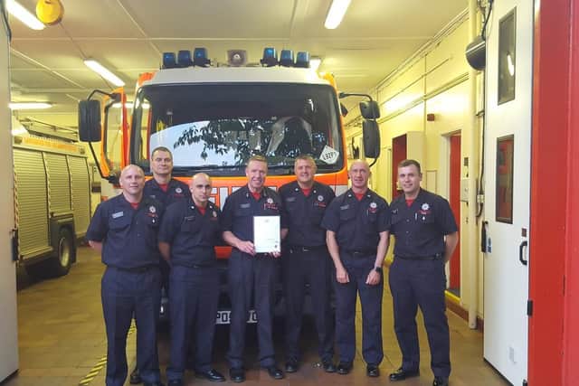 A proud moment for Alan (fourth from left) as he retires, pictured here with his colleagues at Padiham Fire Station