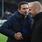 Chelsea boss Frank Lampard is greeted by Sean Dyche ahead of kick off at Turf Moor
