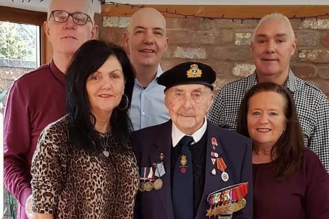 World War Two veteran  Jim Bates with his family (from left to right) daughter Daphne and her husband Peter, Jim's sons  Peter and Paul and Paul's wife Anne.
