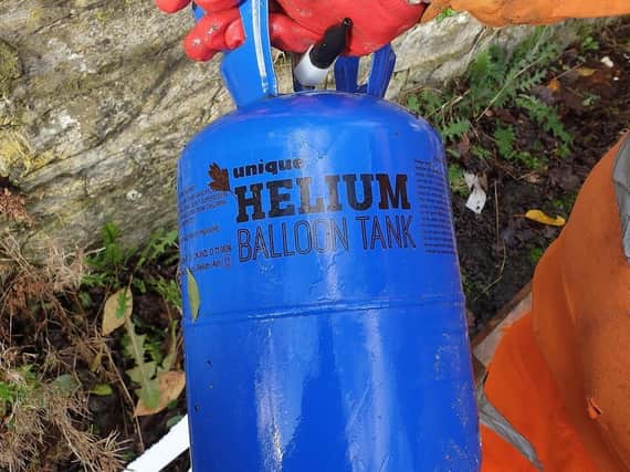 The helium canister that was found nestled in the middle of the makeshift bonfire in Burnley