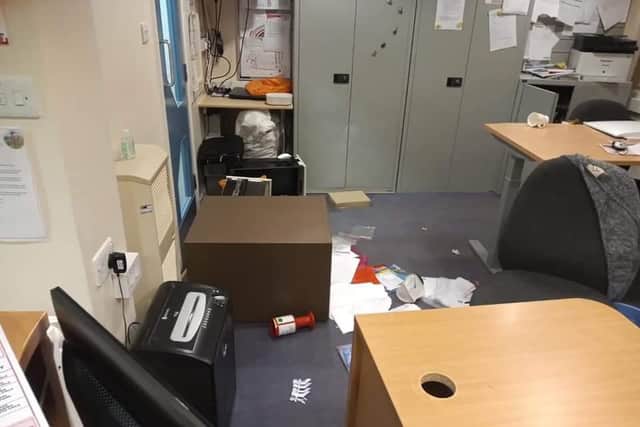 A ransacked office at the school