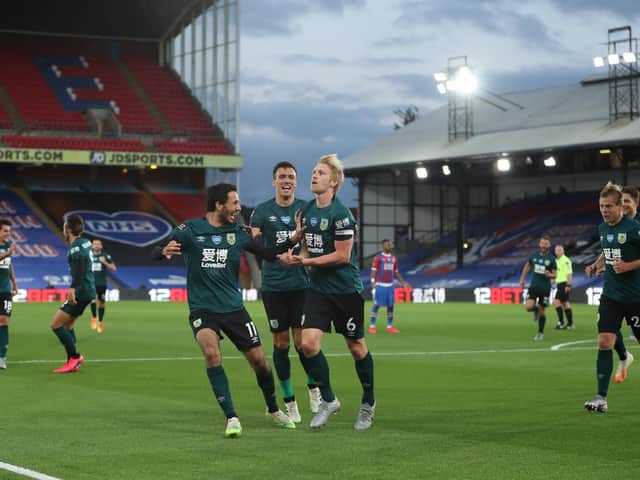 Ben Mee celebrates his goal at Crystal Palace in June