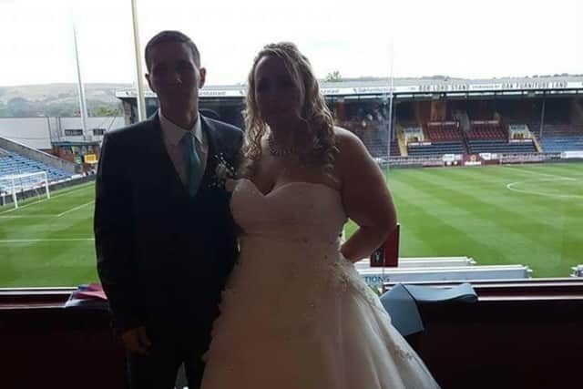 Kirstie-Jo Denton and her husband Leigh-Andrew Denton after their Turf Moor wedding
