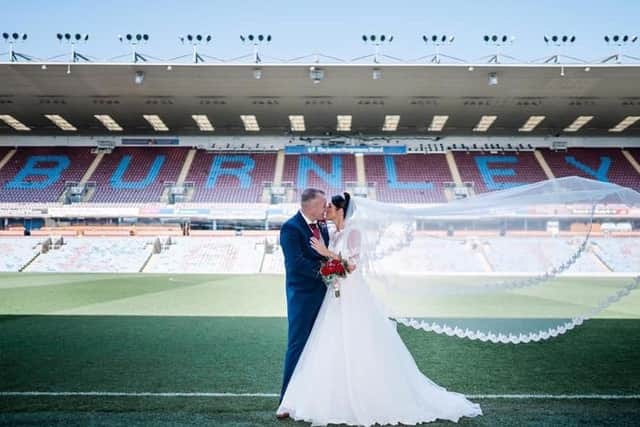 Jessica and Jordan Buck got married at Turf Moor which they say is 'definitely our happy place'