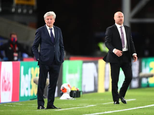 Roy Hodgson, Manager of Crystal Palace and Sean Dyche, Manager of Burnley look on during the Premier League match between Crystal Palace and Burnley FC at Selhurst Park on June 29, 2020 in London, United Kingdom. (Photo by Hannah McKay/Pool via Getty Images)