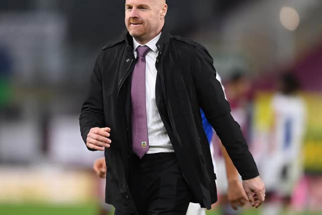 Sean Dyche, Manager of Burnley reacts after the Premier League match between Burnley and Crystal Palace at Turf Moor on November 23, 2020 in Burnley, England.