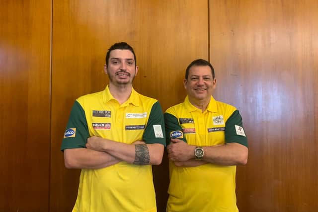 Diogo Portela and Bruno Rangel (right), who represented Brazil at the World Cup of Darts in November