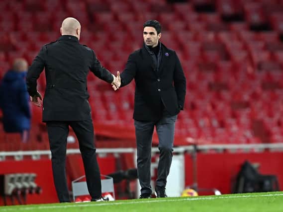 Sean Dyche shakes hands with Mikel Arteta at the final whistle