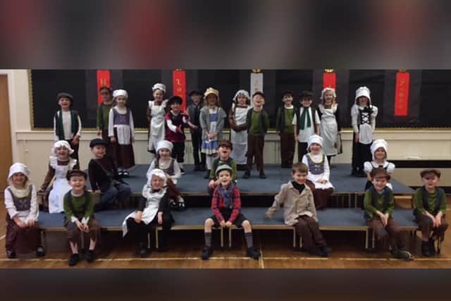 Pupils at Read Primary School in their 1666 outfits as part of their Great Fire of London project