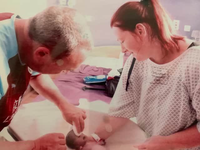 Hayley and Simon with their precious baby girl, Minnie-Mai who died when she was just three hours old