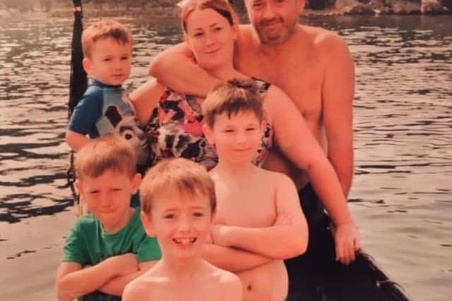 Hayley and Simon with their four sons, Conner (10) Jack (nine) Thomas (eight) and Deacon (five)
