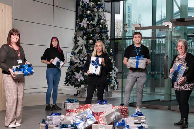Caring undergraduates from the School of Health and Wellbeing at Burnley College University Courses  are collecting food and treats for families in the town most affected by the pandemic (photo by Richard Tymon)