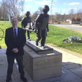 Scots Guards veteran and Lancashire county councillor Alf Clempson at the Help for Heroes statue at the charity's base for recovery services in Catterick
